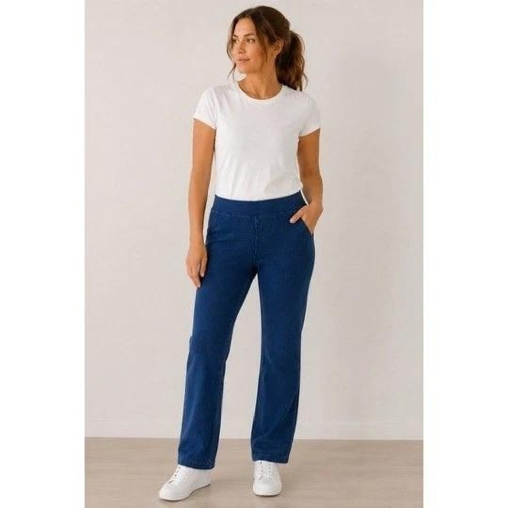 Pure Jill Indigo Slim Leg Pull On Knit Pants Blue Cotton Stretch Size M